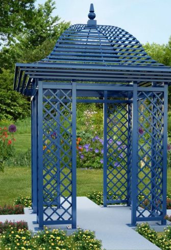 The stunning Wallingford Gazebo - open trellised roof - in RAL 5023 Distant blue