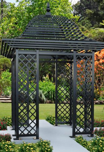 The Wallingford Gazebo with open trellised roof.