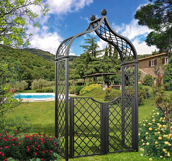 Brighton Garden Arch with Garden Gate. Galvanised, powder coated steel.