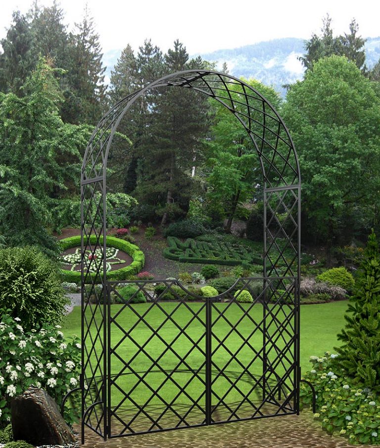 Bagatelle Garden Arch with Garden Gate. Galvanised, powder coated steel