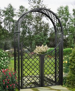 Portofino Garden Arch with a high Gate. Galvanised, powder coated steel.