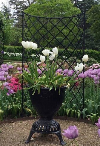 Classic Garden Elements' Exedra Garden Obelisk standing tall in Woburn Abbey Gardens