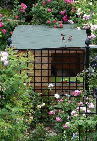 Bauhaus Metal Railing Panel being used to create a screen in front of a garden shed