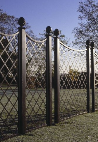 Paravent Metal Railing Panel with pine-cone finials by Classic Garden Elements