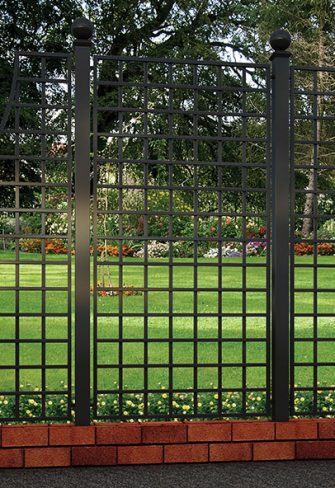 Wide-angled view of the Rushton Hall Wrought-Iron Railing by Classic Garden Elements