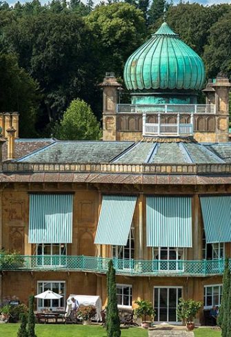 Exterior view of Sezincote House in Gloucestershire, England