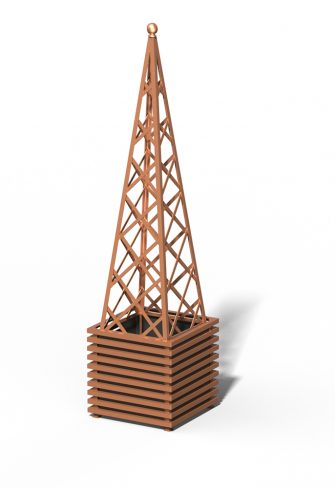 The Ibiza Planter with Abusir Pyramid Trellis by Classic Garden Elements, Copper light