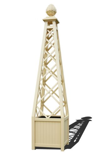 The Versailles Planter with Memphis Pyramid Trellis, powder coated in RAL 1015 Light ivory