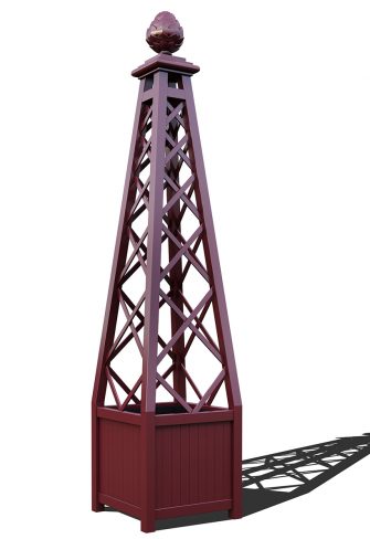 The Versailles Planter with Memphis Pyramid Trellis, powder coated in RAL 3005 Wine red