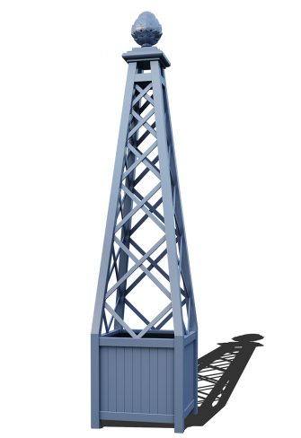 The Versailles Planter with Memphis Pyramid Trellis, powder coated in RAL 5014 Pigeon blue