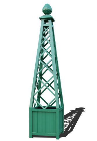 The Versailles Planter with Memphis Pyramid Trellis, powder coated in RAL 6000 Patina green