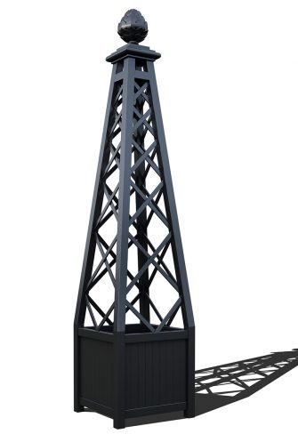 The Versailles Planter with Memphis Pyramid Trellis, powder coated in RAL 9005 Jet black