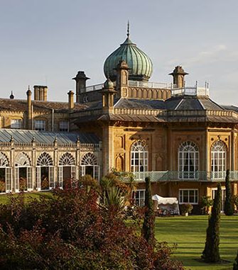 Exterior view of Sezincote Hall in Gloucestershire, England