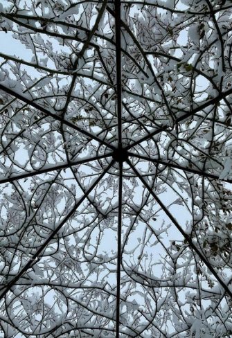 Roof of Sissinghurst pavilion Winter picture with snow