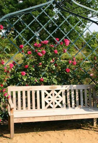 The Victorian Rose Arbour by Classic Garden Elements in green, covered in Kordes roses