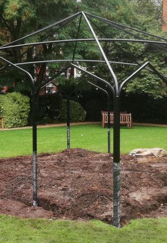 Sissinghurst metal pavilion after assembly in the park