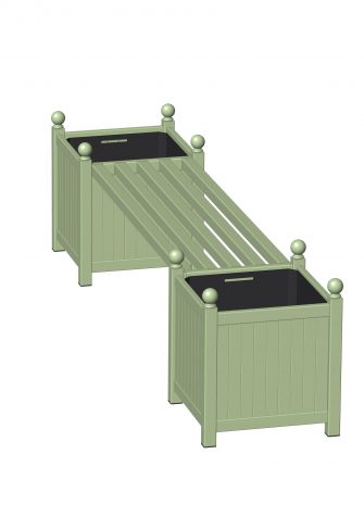 The Versailles Planter Bench by Classic Garden Elements, hot-dip galvanised and powder coated in RAL 6021 Pale green