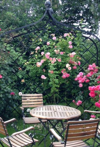 The Victorian Rose Arbour by Classic Garden Elements with teak garden furniture by Garpa