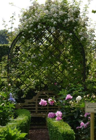 The Villandry Rose Arbour by Classic Garden Elements with rambler 'Bobbie James' in the Garden of Roses in Spenge