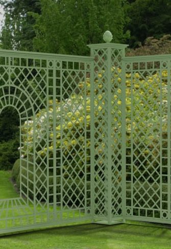 The Wessling Treillage Set by Classic Garden Elements, powder coated in RAL 6021 Pale green